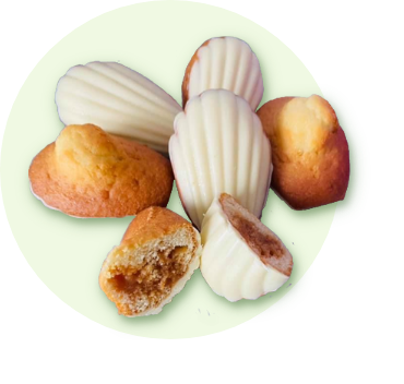 Madeleine coque chocolat blanc caramel